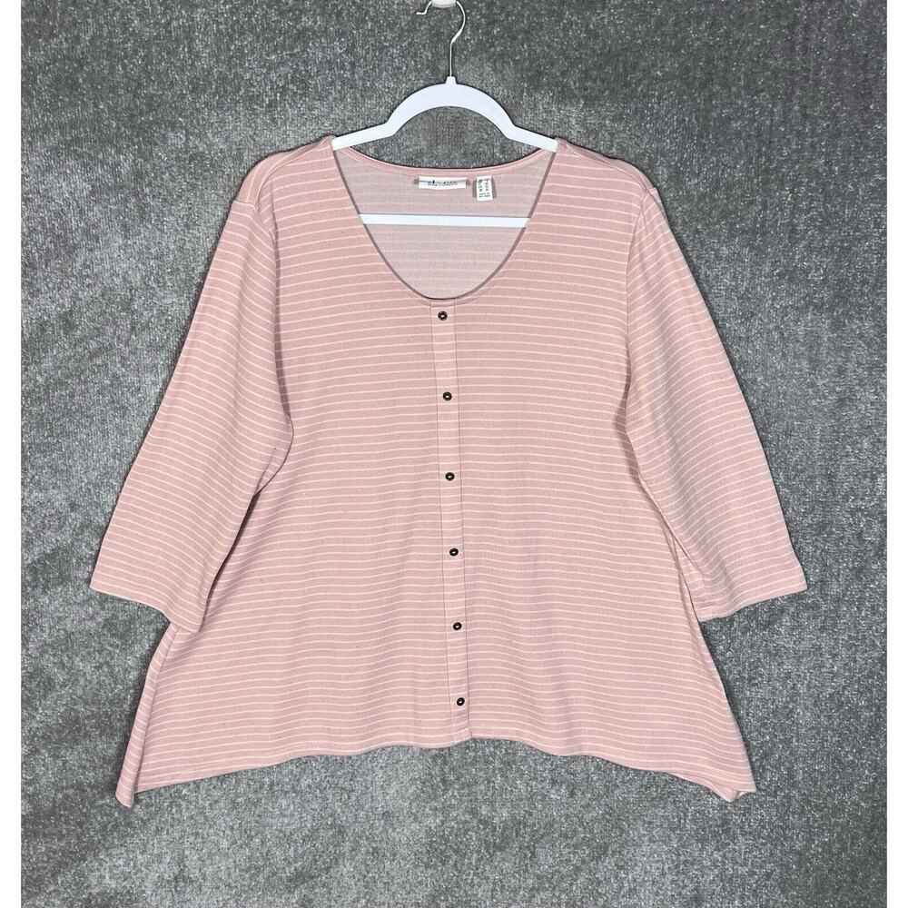 D&Co Heavenly Jersey Top Womens Size Large‎ Pink Striped 3/4 Sleeve Scoop Neck